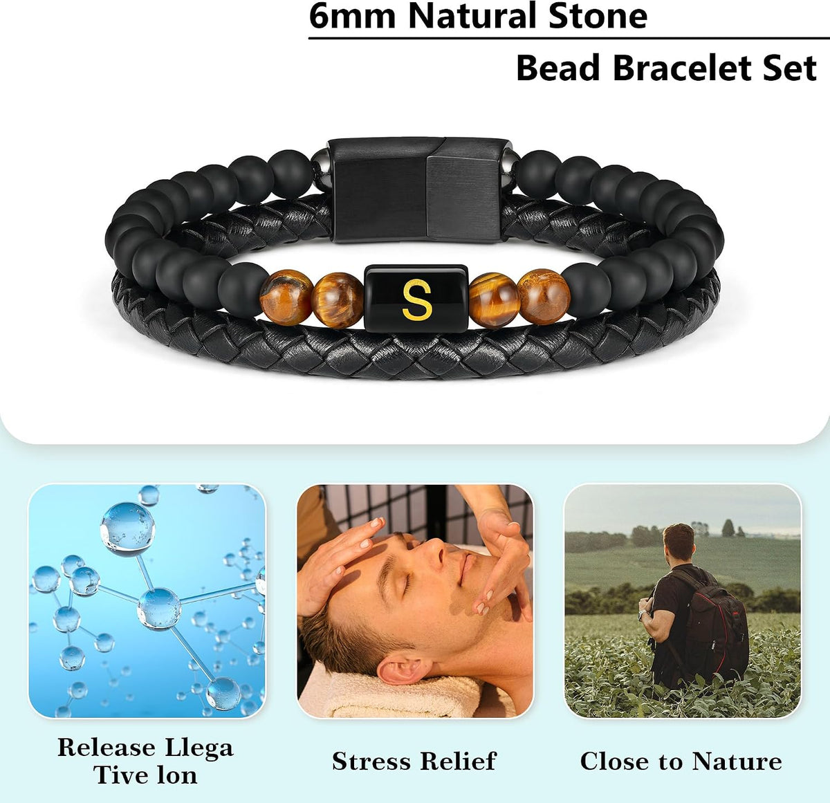 LUXEJEW Regalos para Hombres – Pulsera para Hombre, Pulsera con Ini...