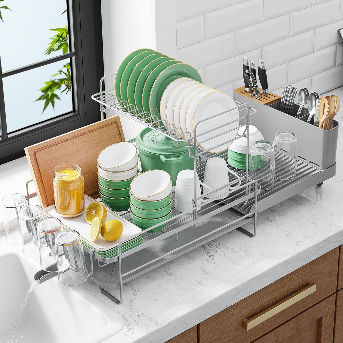 Kitsure Escurridor extensible para platos, 19.2"-26.7" de l...