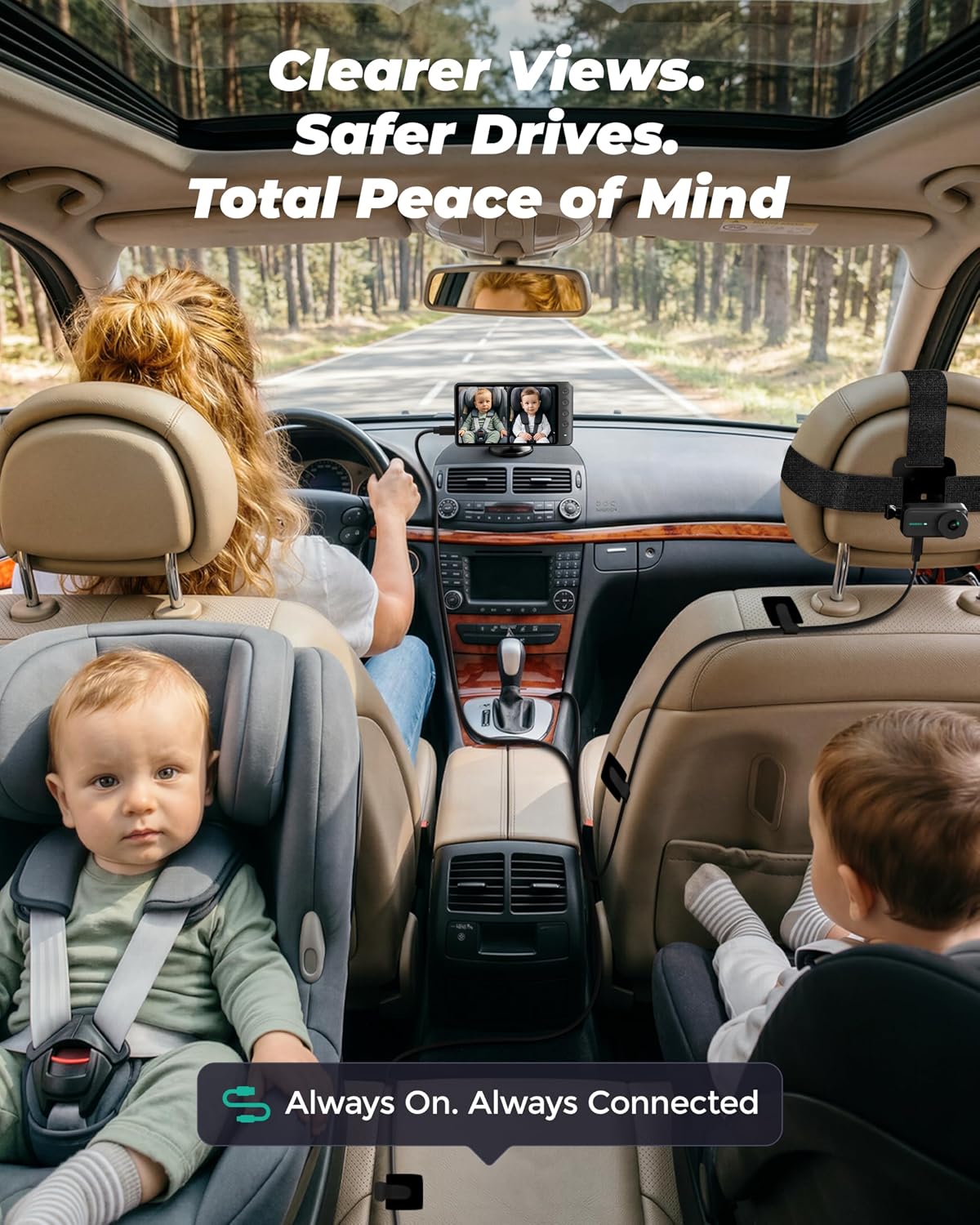 WEMOH Cámara magnética del coche del bebé para 2 niños with1080P IP...