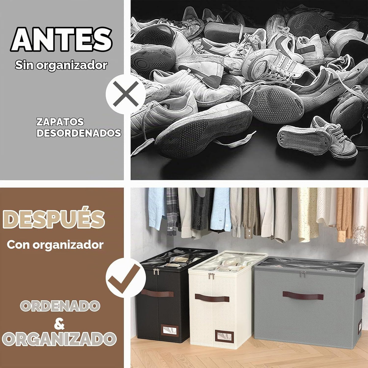 OIAHOMY Paquete de 4 organizadores de zapatos para armario, contene...