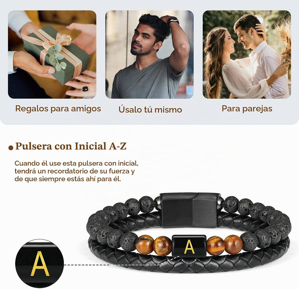 LUXEJEW Regalos para Hombres – Pulsera para Hombre, Pulsera con Ini...