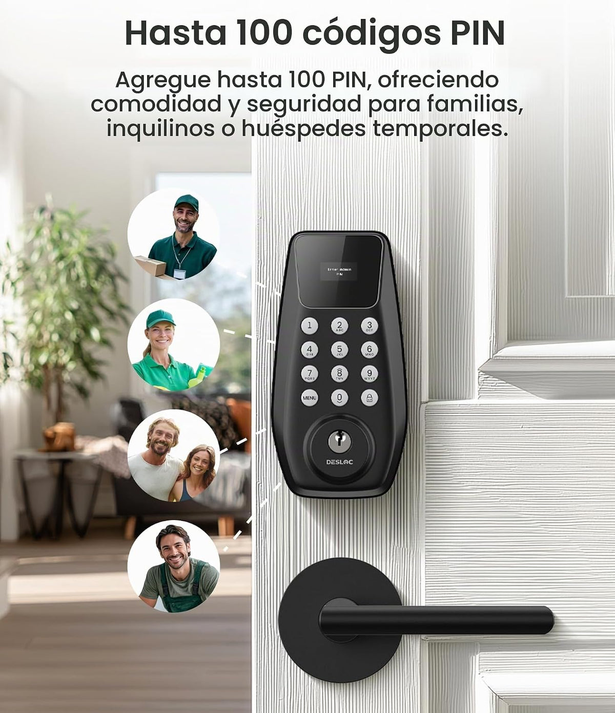 DESLOC Cerradura de puerta de entrada sin llave C100 con 2 manijas...