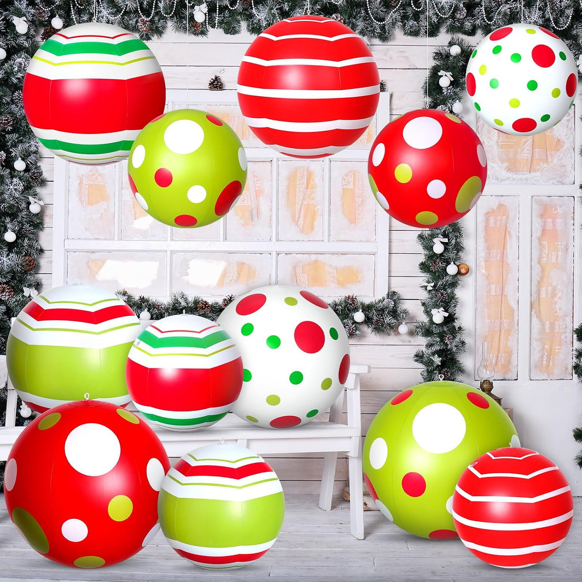 Jetec - 12 bolas inflables gigantes de Navidad de 24,16 pulgadas pa...