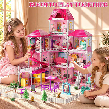 Casa rosa de 4 pisos para niñas de 3 años en adelante, juego de vil...