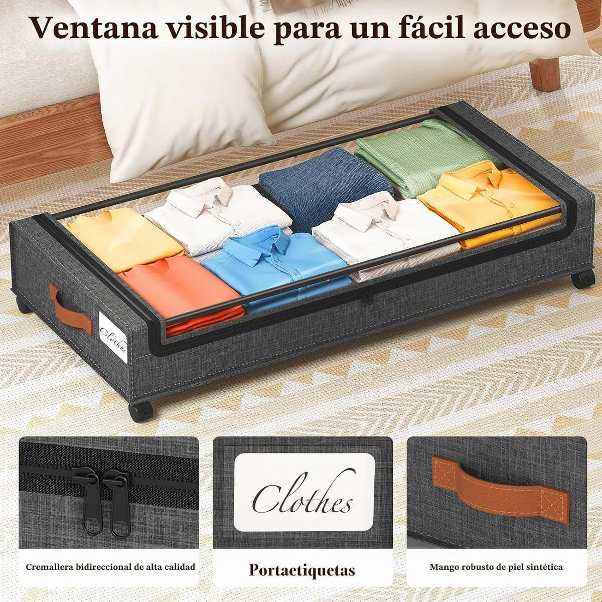 Yecaye Almacenamiento debajo de la cama de 70 L con ruedas, paquete...