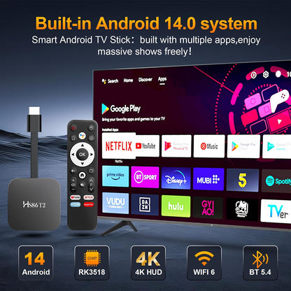 2026 Android 14.0 TV Stick HS86 T2 4K 2GB RAM 16GB ROM Doble Wi-Fi...
