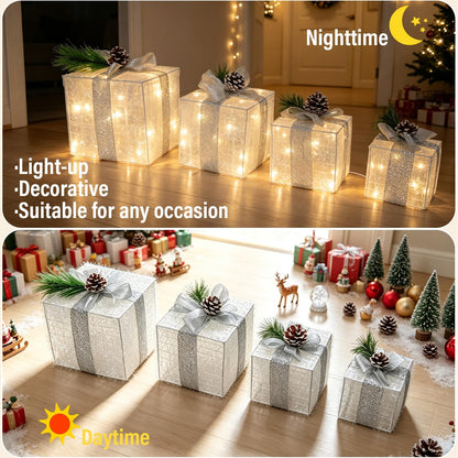 Hourleey Juego de 4 cajas de regalo iluminadas de Navidad, color bl...