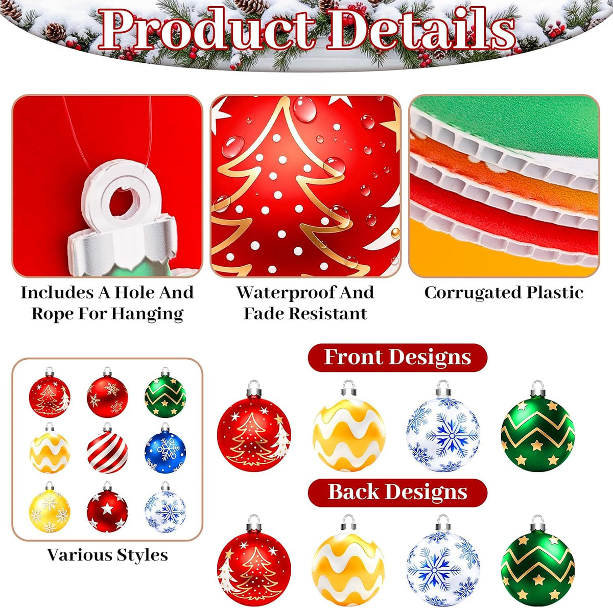10 piezas de decoraciones navideñas colgantes para exteriores, rojo...