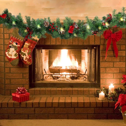 MorTime Guirnalda de Navidad LED de 9 pies con piñas, lazos de baya...