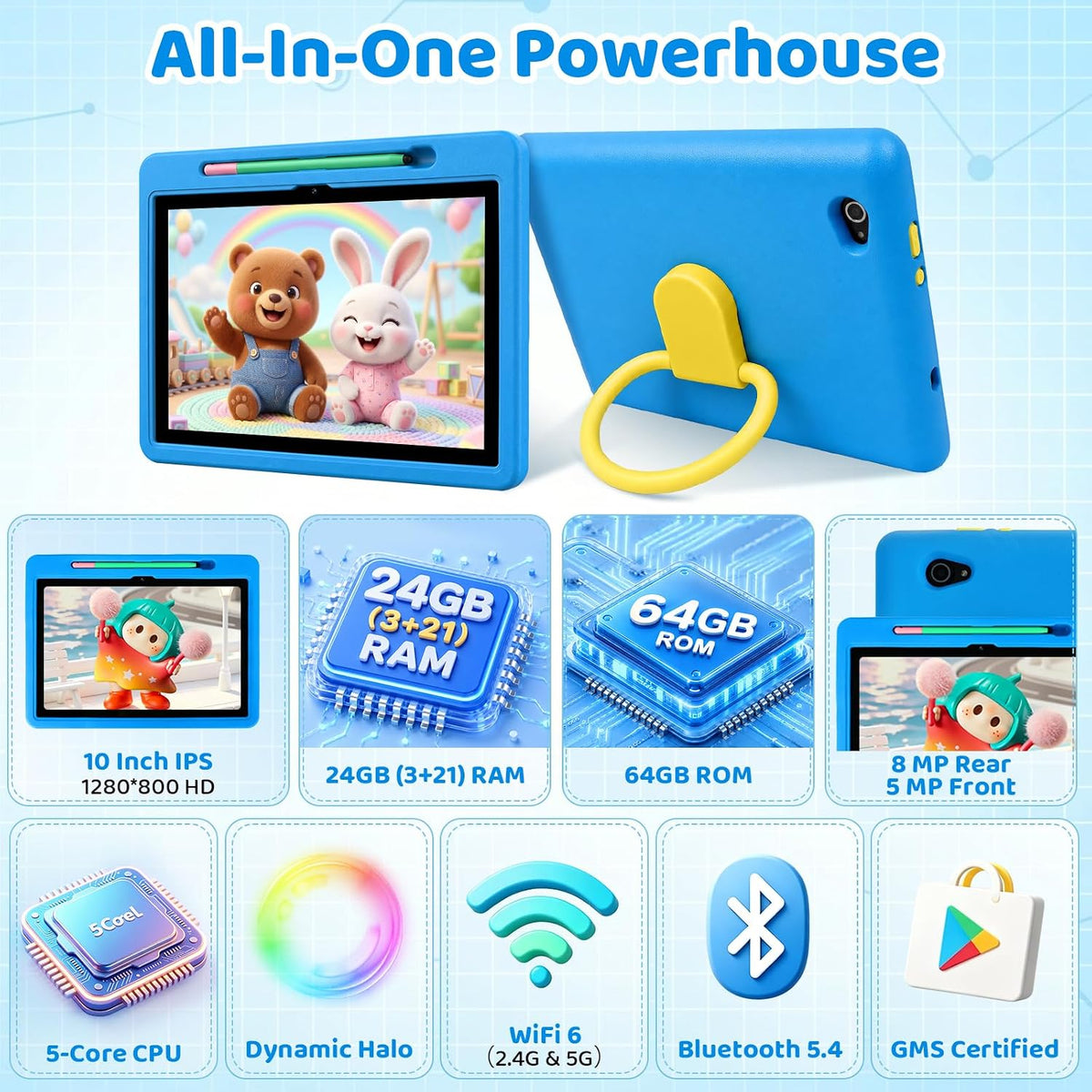Tableta para niños Android 16 HD de 10 pulgadas con lápiz óptico y...