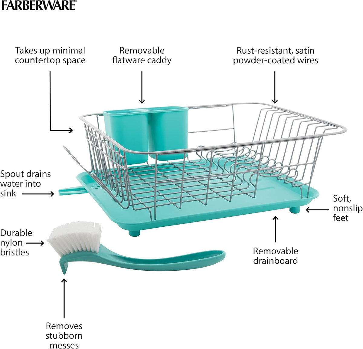 Farberware Classic - Escurreplatos completo, 3 piezas, color aguama...