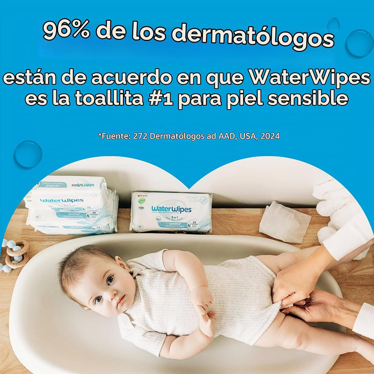 WaterWipes Sensitive+ Toallitas 3 en 1 para recién nacidos y bebés,...