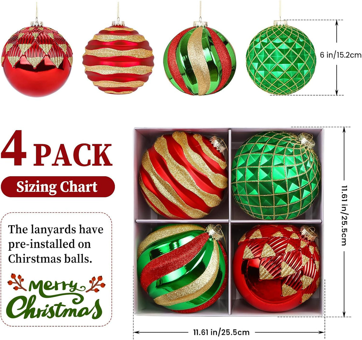 Alupssuc Adornos de bolas de Navidad grandes de 6 pulgadas\/5.906 i...