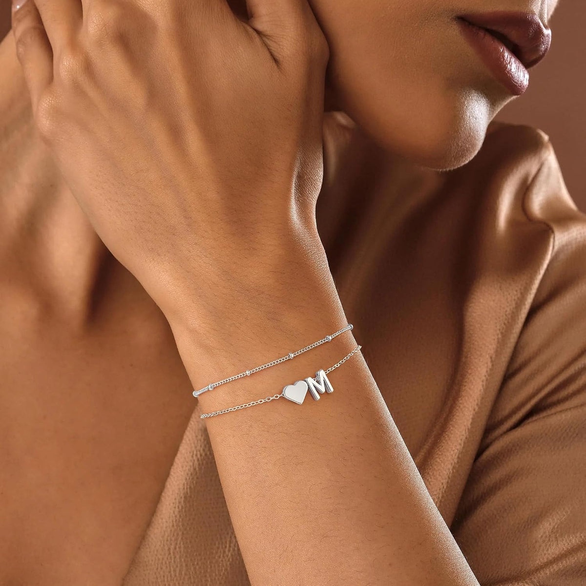 M MOOHAM Pulseras de oro con inicial de corazón para mujer, pulsera...
