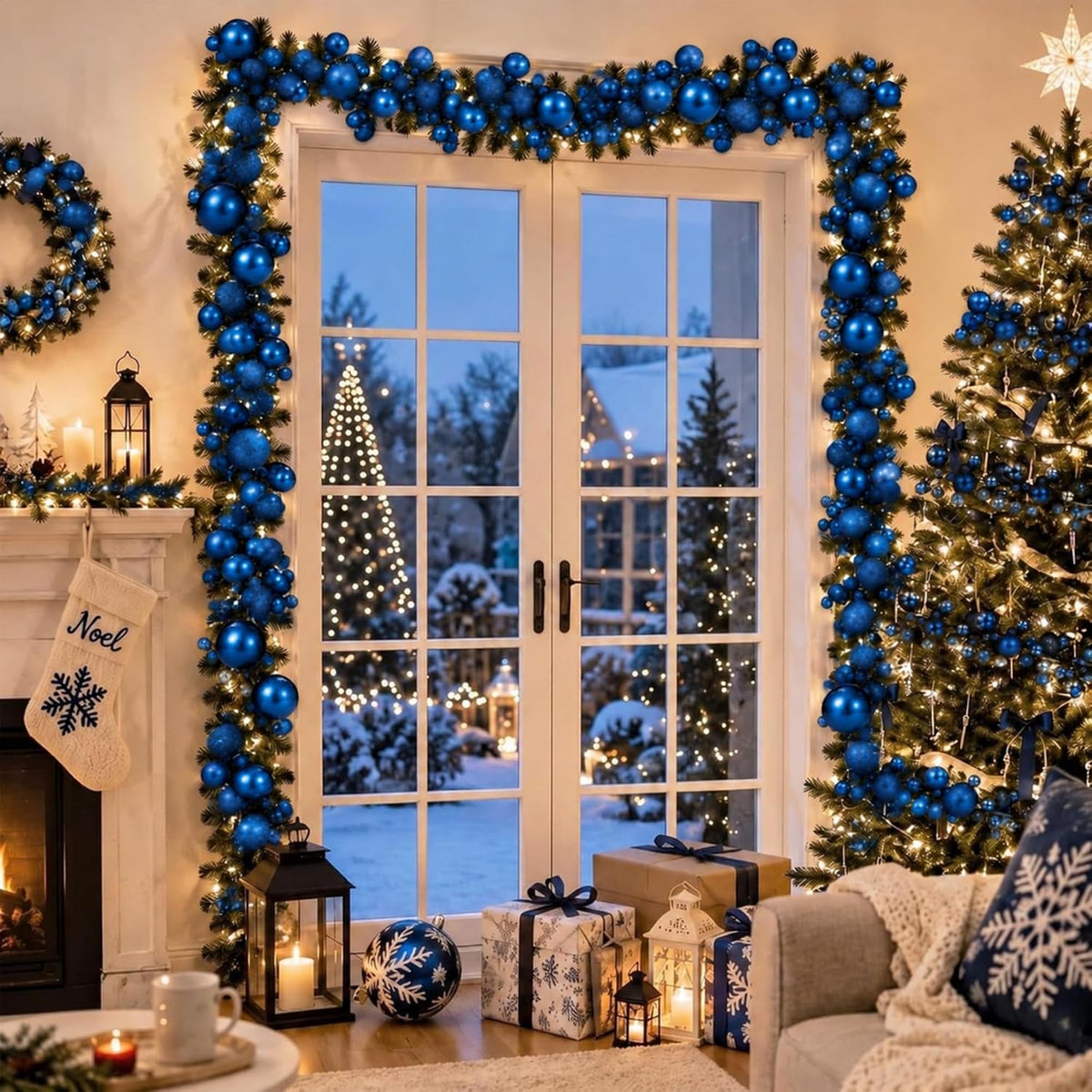 Yuxung 2 guirnaldas decorativas de bolas de Navidad de 6 pies, azul...