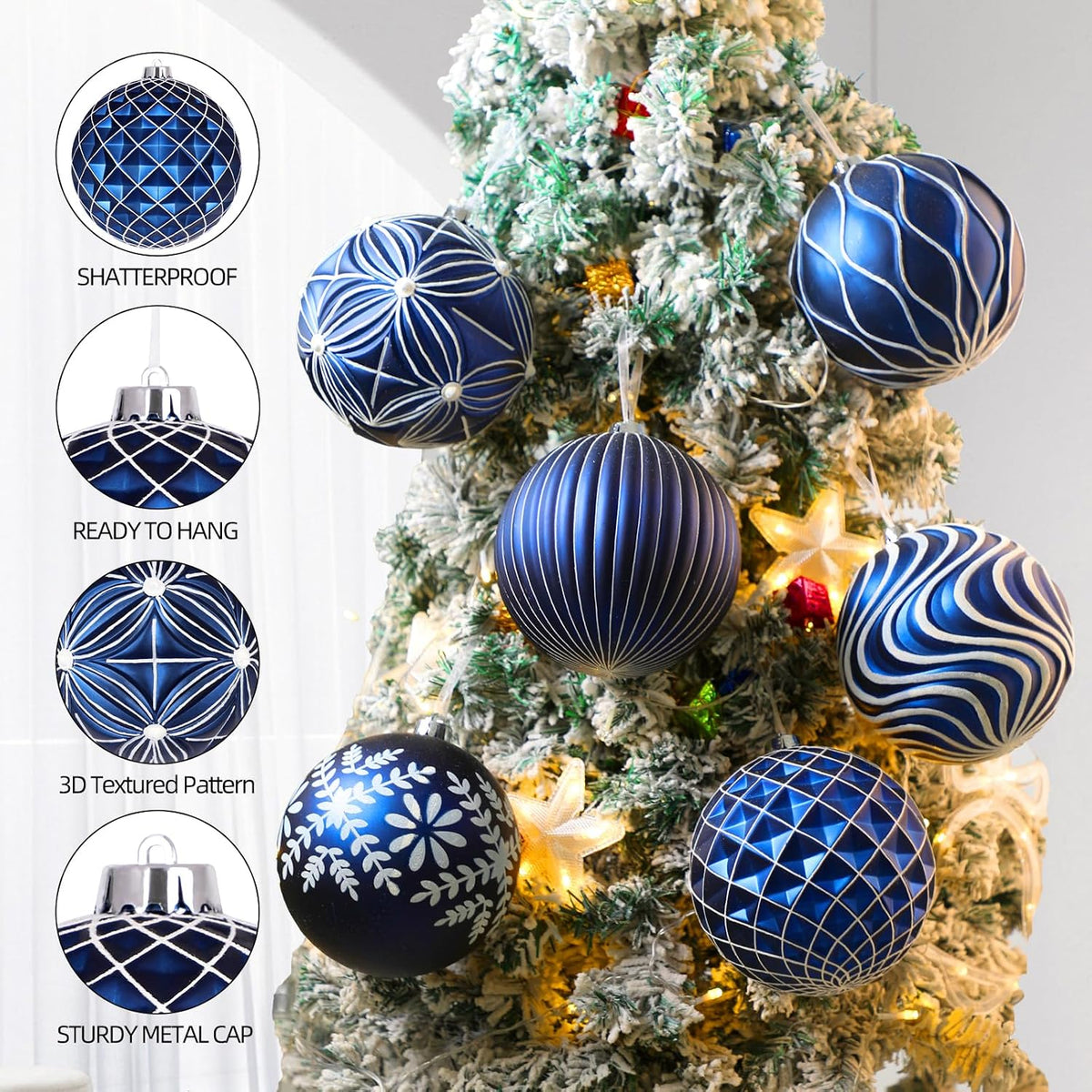 Lanpn 6 bolas de Navidad grandes de 6 pulgadas, decoraciones colgan...