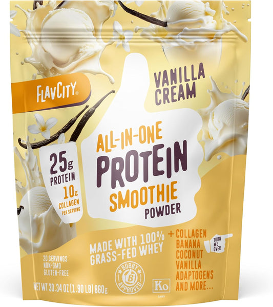 FlavCity - Batido de proteína todo en uno en polvo, vainilla, 20 po...