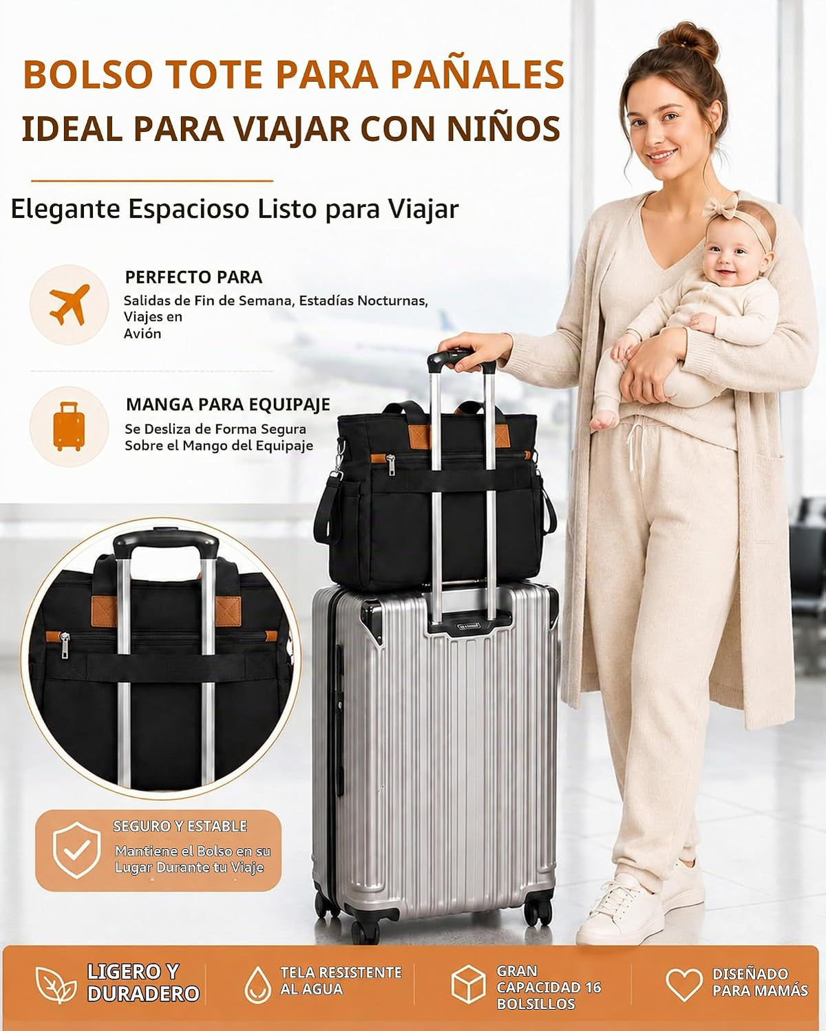 FHELAD Bolsa de pañales para mujer, juego de bolsa de pañales para...