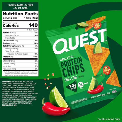 Quest Nutrition Chili Lime Tortilla Style Chips de proteína, 0.71 o...