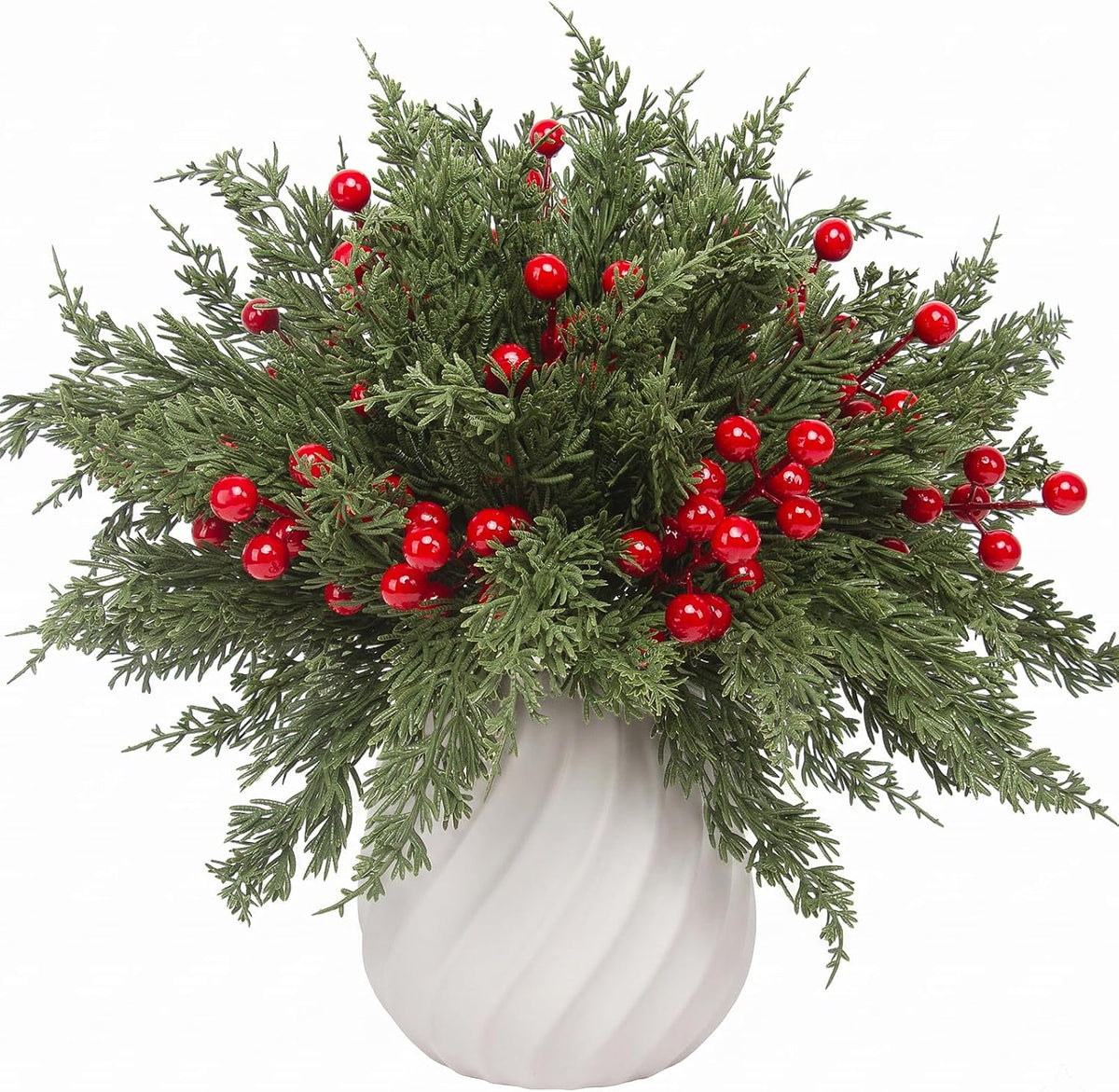 lovemoon 70 tallos de pino artificiales de Navidad con bayas rojas,...