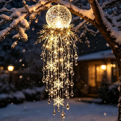 Luz de Navidad en cascada de cristal, copo de nieve colgante y deco...