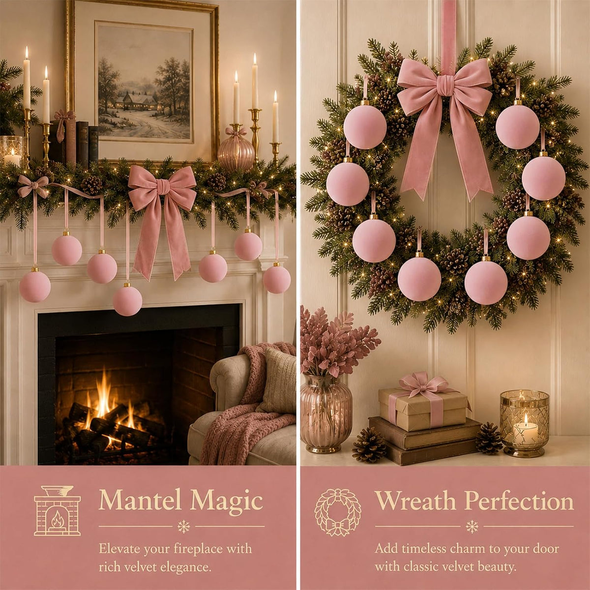 6 adornos grandes de terciopelo de Navidad de 4 pulgadas | Esferas...