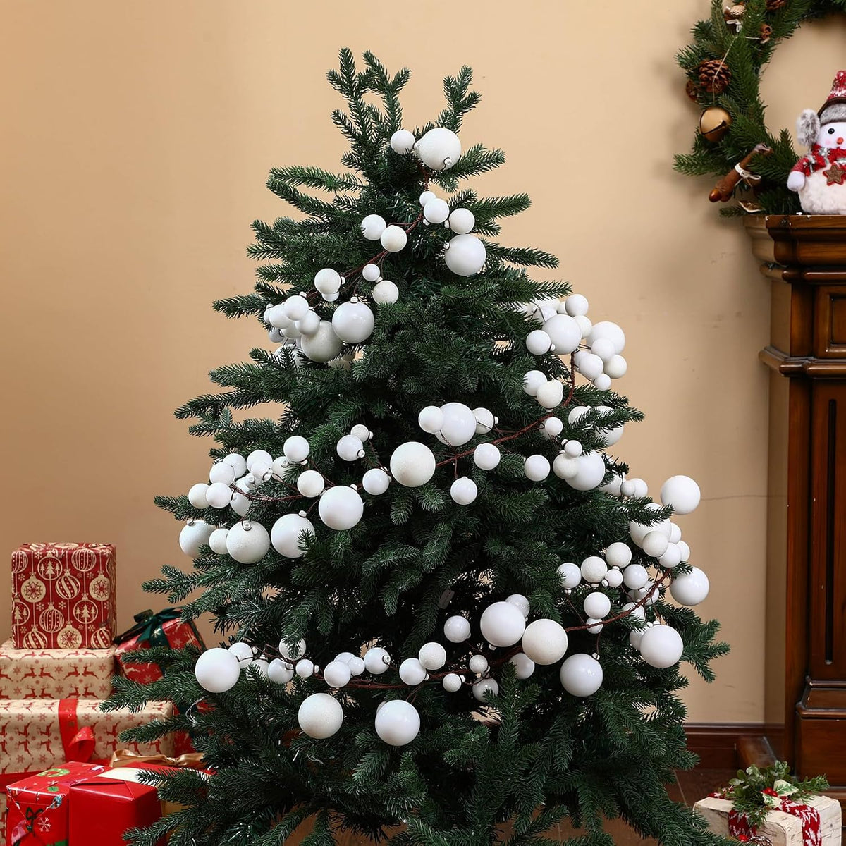Yuxung - 2 guirnaldas de bolas de Navidad de 6 pies, color blanco |...