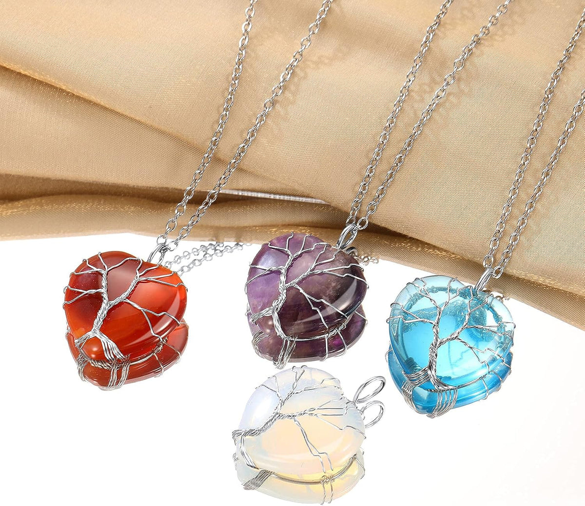 Bestyle Collar de cristal curativo envuelto en árbol de la vida, co...