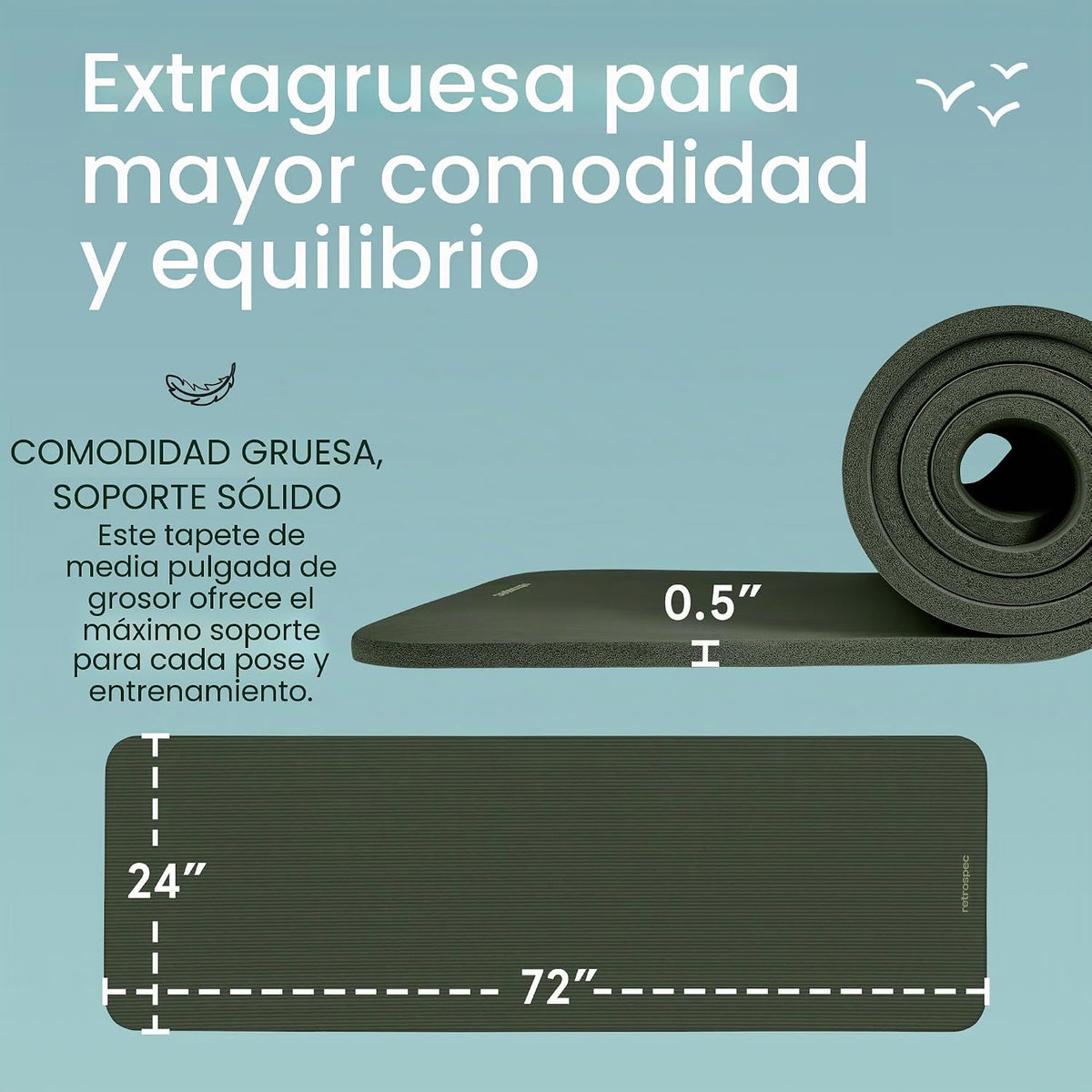 Retrospec Solana - Tapete de yoga grueso de 1\/2 pulgada antidesliz...