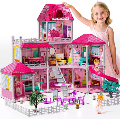 JUKUDAHU Juego de villa para niñas de 3 a 7 años, 3 pisos, 8 habita...