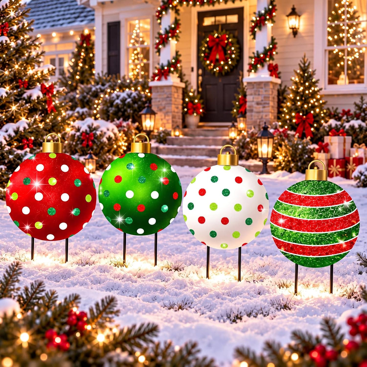 Paquete de 4 estacas de adorno navideño para patio, 20 pulgadas de...