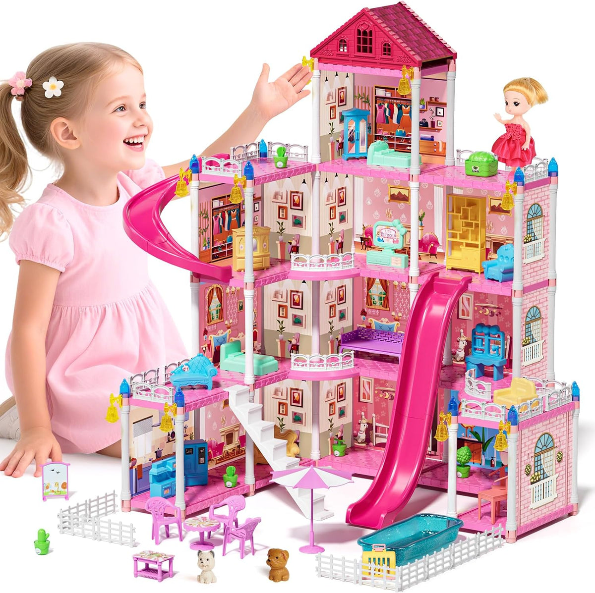 Lehoo Castle Doll House 4 pisos 12 habitaciones, juego de casa de m...