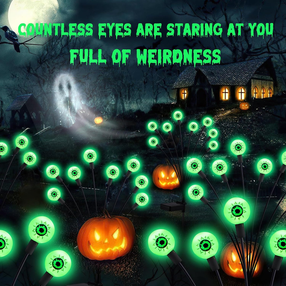 ASMAD Decoraciones de Halloween para exteriores, luces solares ater...