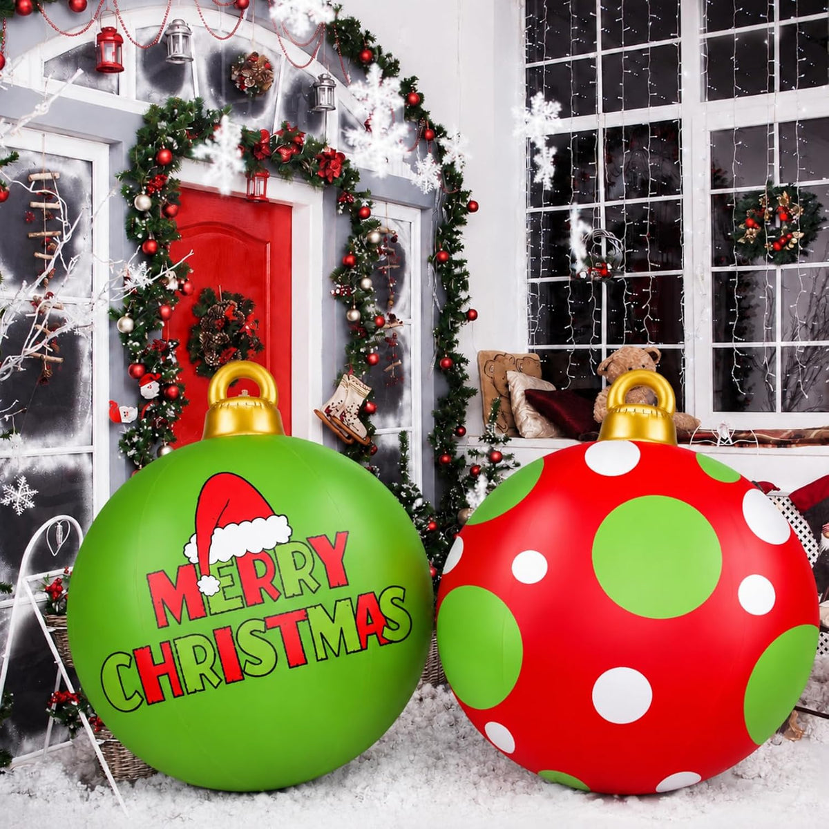 Jetec 2 adornos inflables de Navidad de 32 pulgadas, rojo, verde, b...