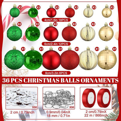 Relaxgiant - 36 bolas de Navidad para techo, rojo, verde, dorado |...