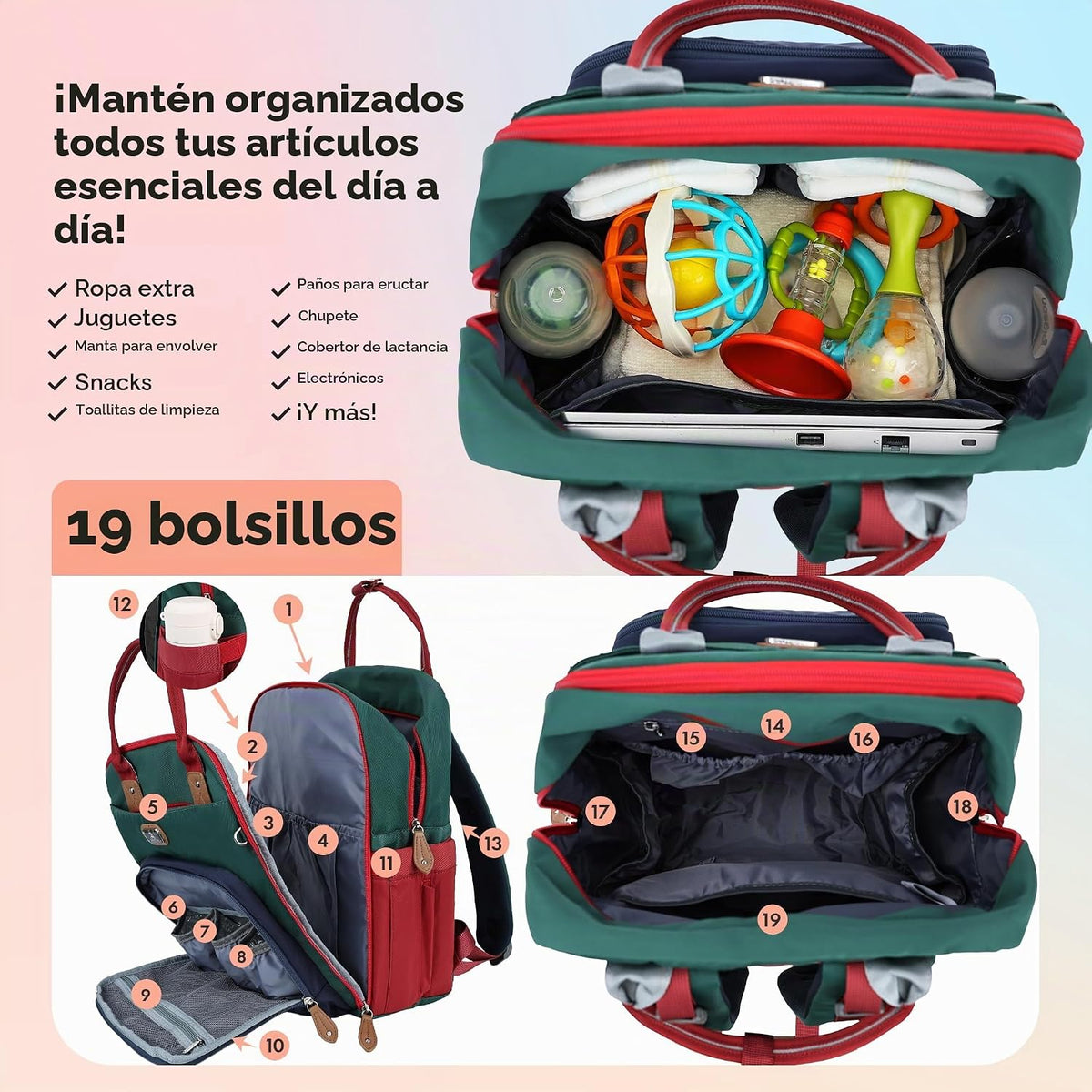 Dikaslon Mochila para pañales con cambiador portátil, artículos ese...