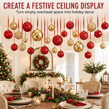 Relaxgiant - 36 bolas de Navidad para techo, color rojo y dorado |...