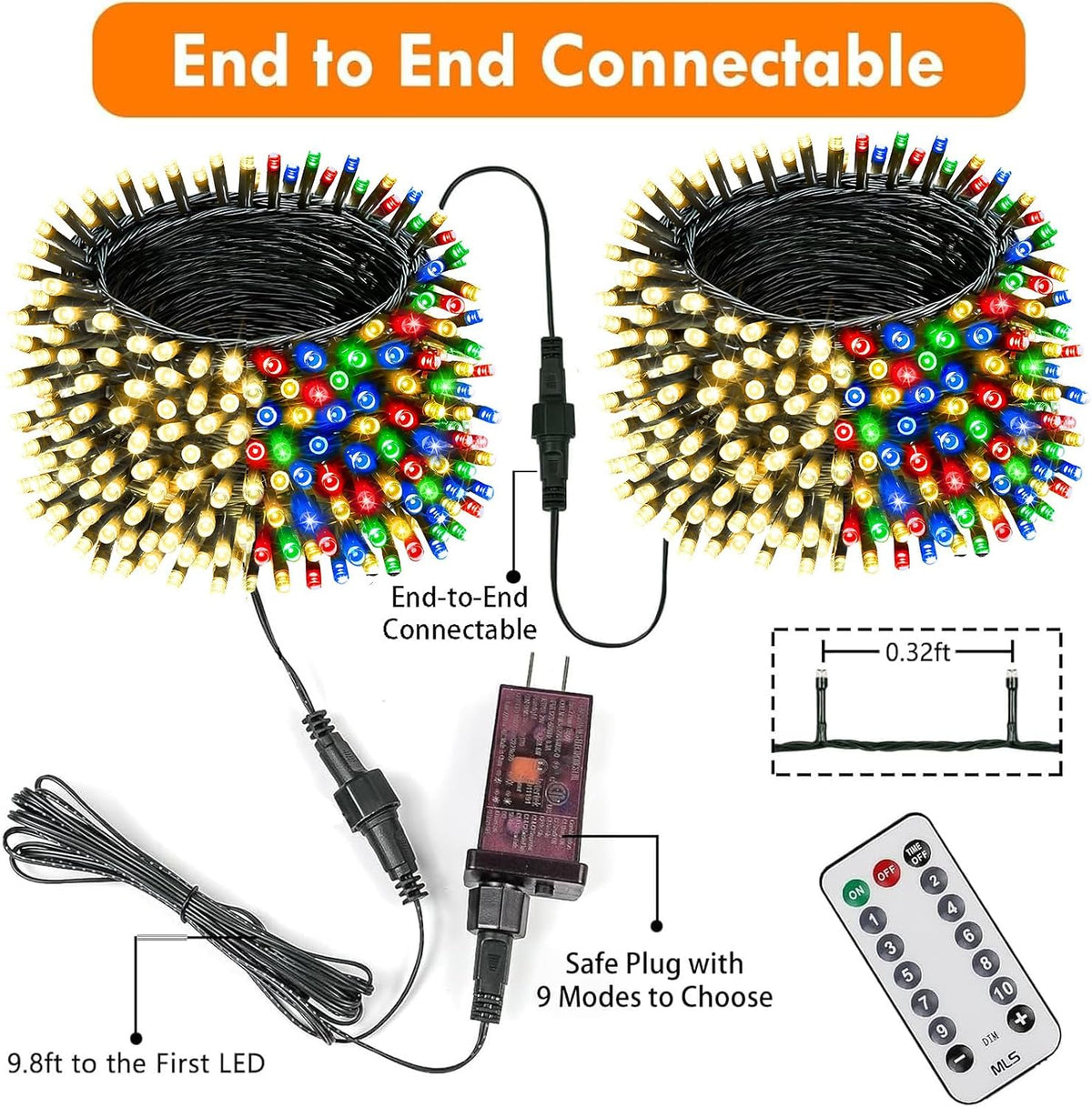 200LED 75.8 FTConnectable luz de Navidad que cambia de color con |...