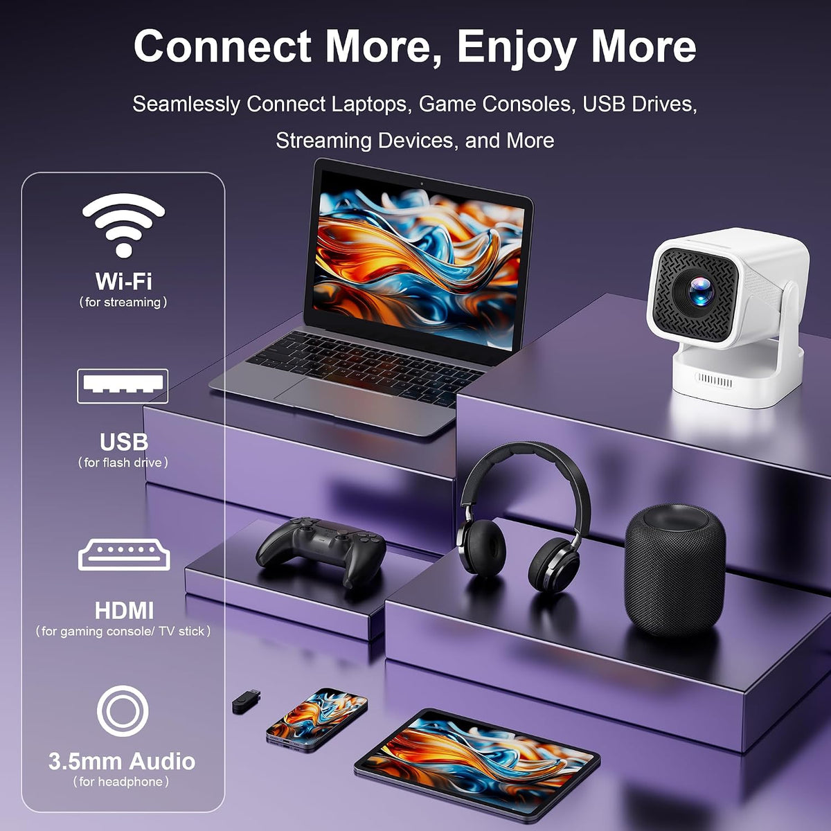 Mini proyector inteligente, proyector nativo 1080P con WiFi y Bluet...
