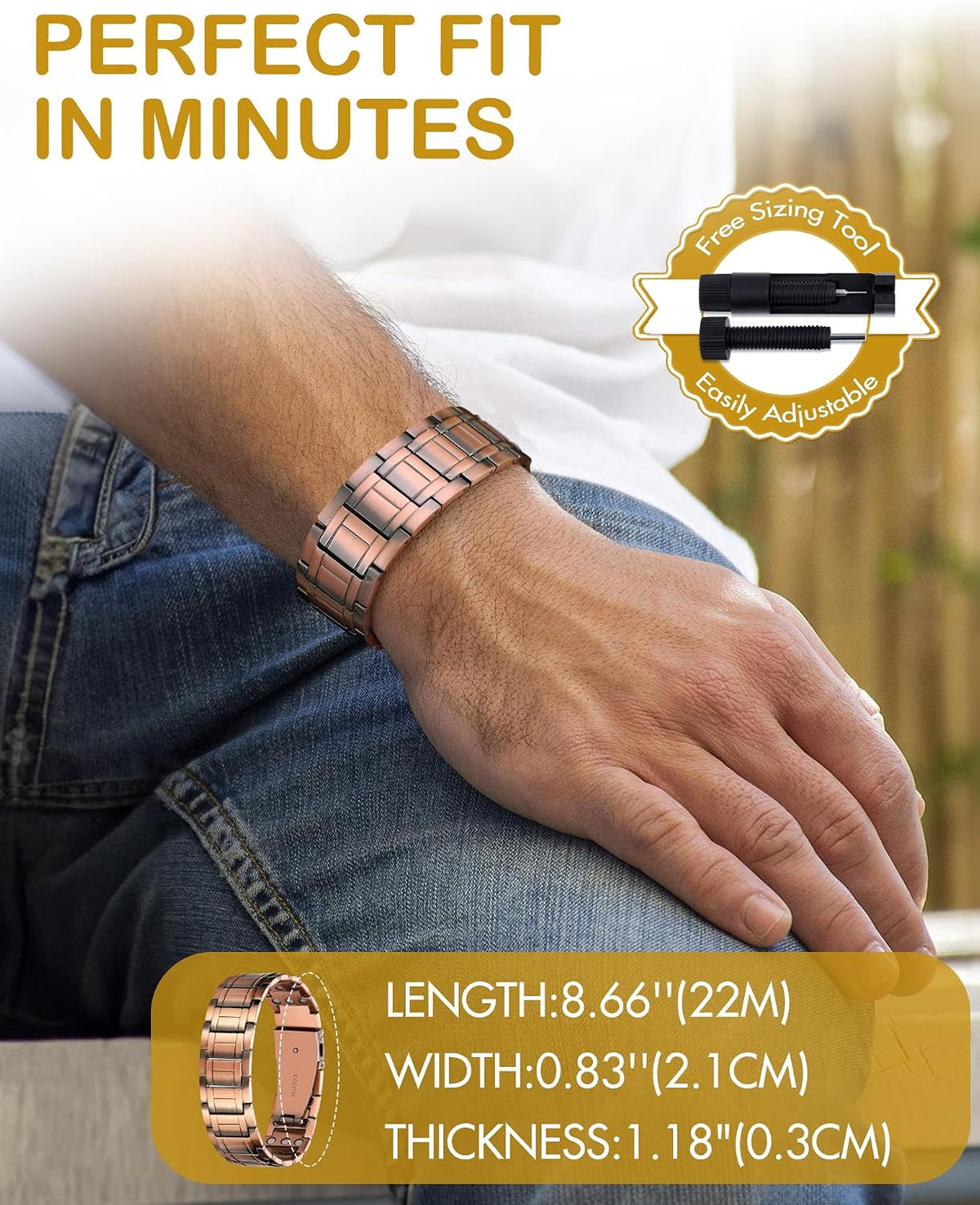 Pulsera de cobre para hombre Feraco, 3 veces más fuerte, pulseras m...