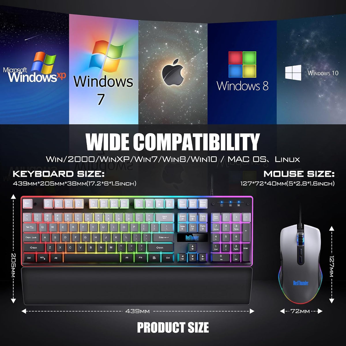 RedThunder K10, combo de teclado y mouse para juegos con cable, con...