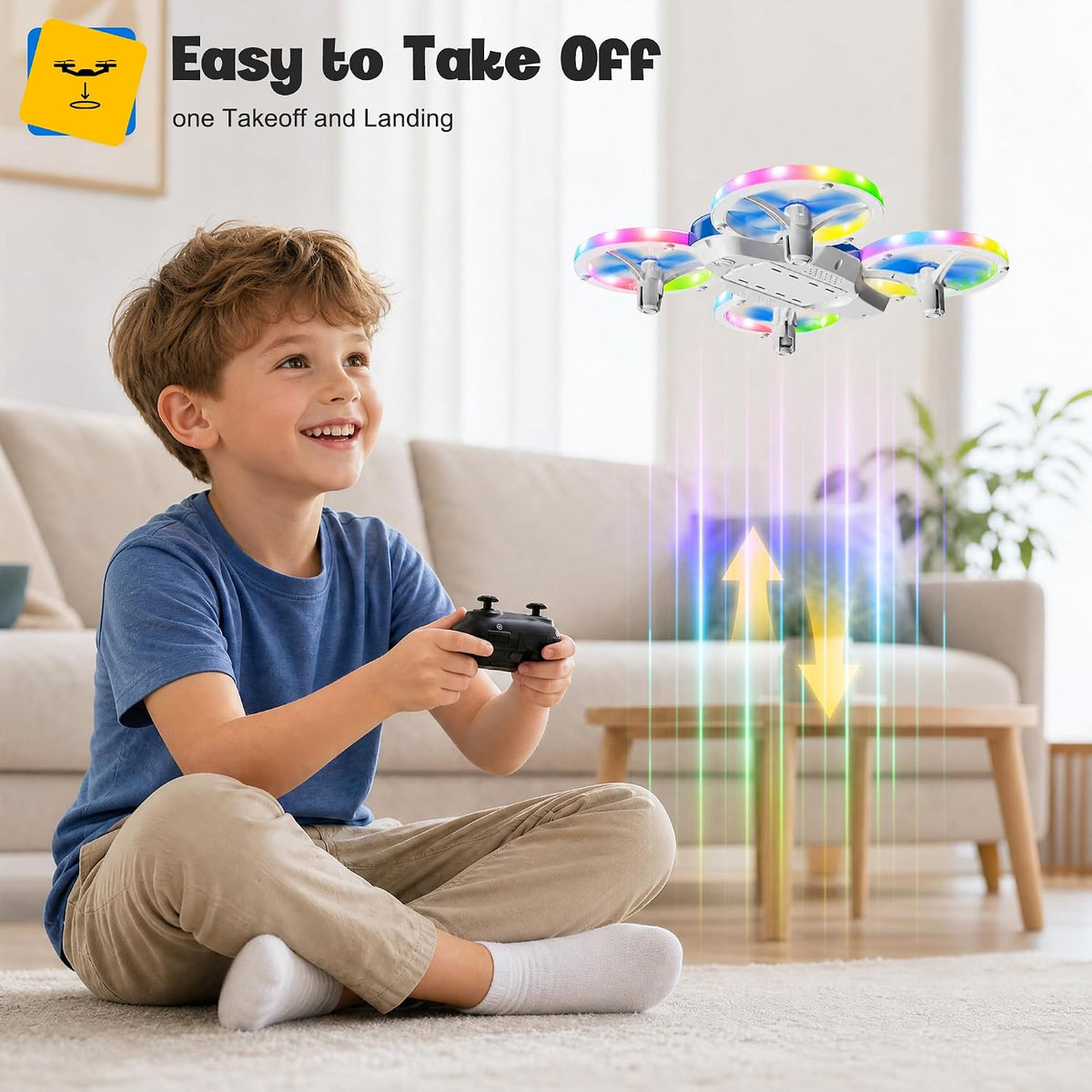 Drones para niños y principiantes con luces LED 2 baterías de arran...