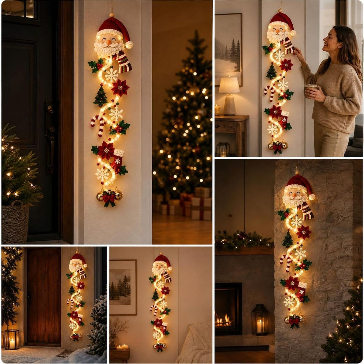 Colgante de puerta de Navidad con muñeco de nieve iluminado, cálido...