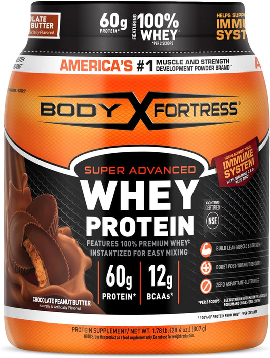 Body Fortress 100% suero de leche, proteína en polvo premium, mante...