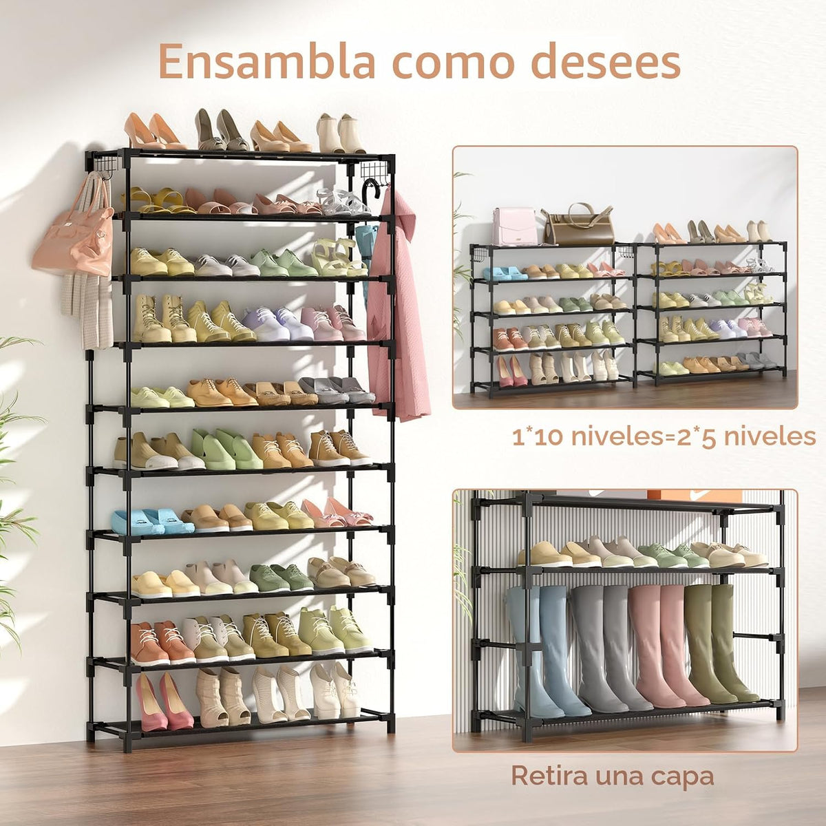 LANTEFUL Zapatero de 10 Niveles 50 Pares Organizador de Zapatos Alt...