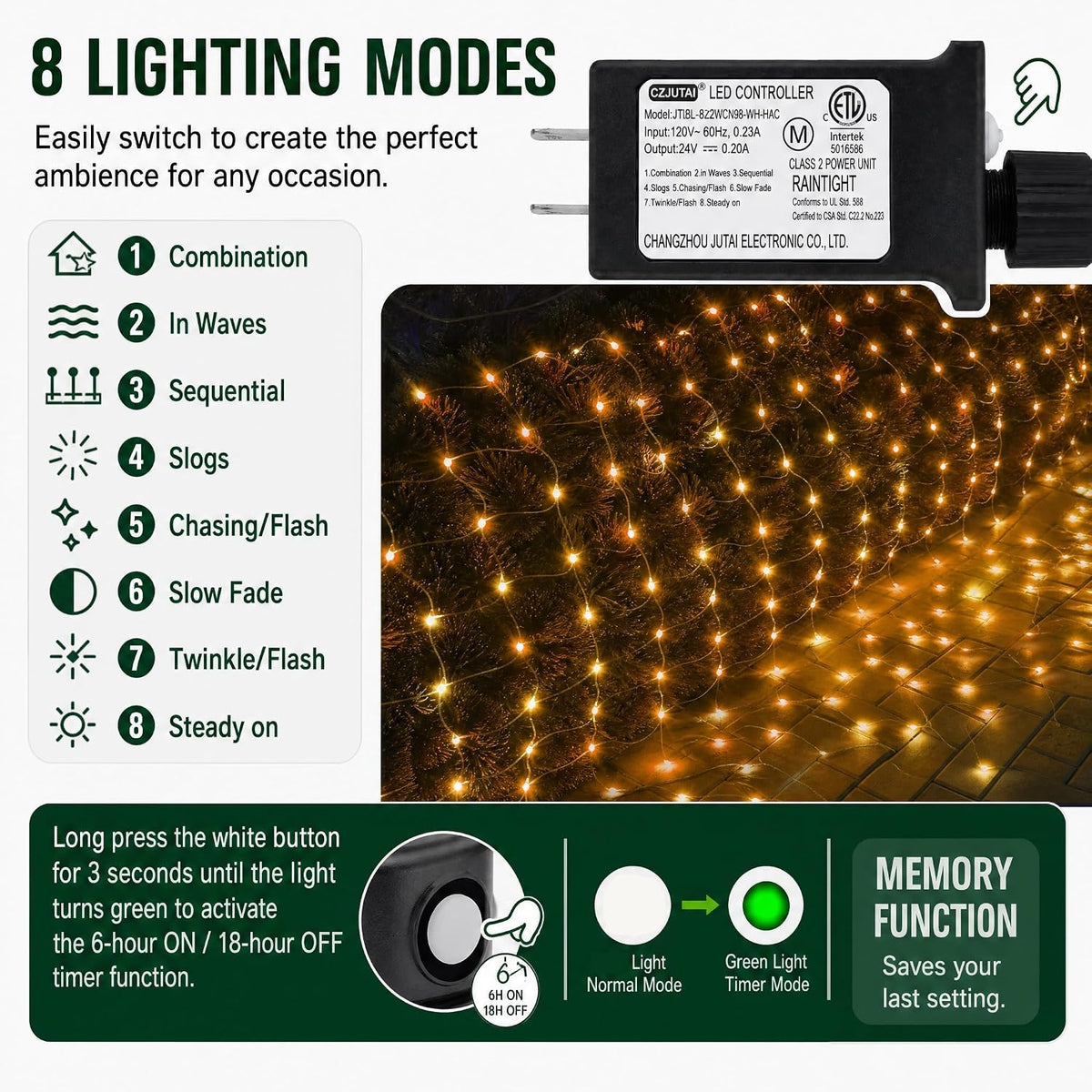 Dazzle Bright 360 luces LED de red, 12 x 5 pies, conectables, imper...