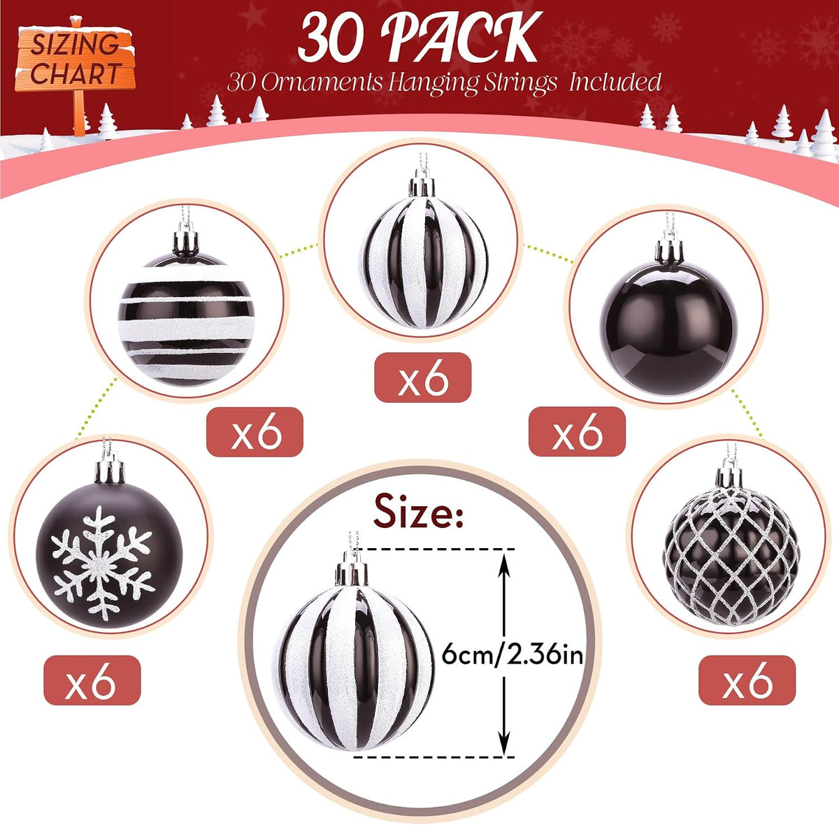 SHareconn 30 bolas de árbol de Navidad de 2.36 pulgadas, adornos en...