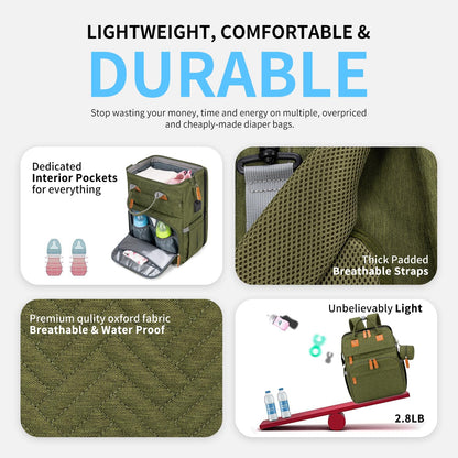 KABAQOO Mochila para pañales con estación de cambio desmontable, bo...