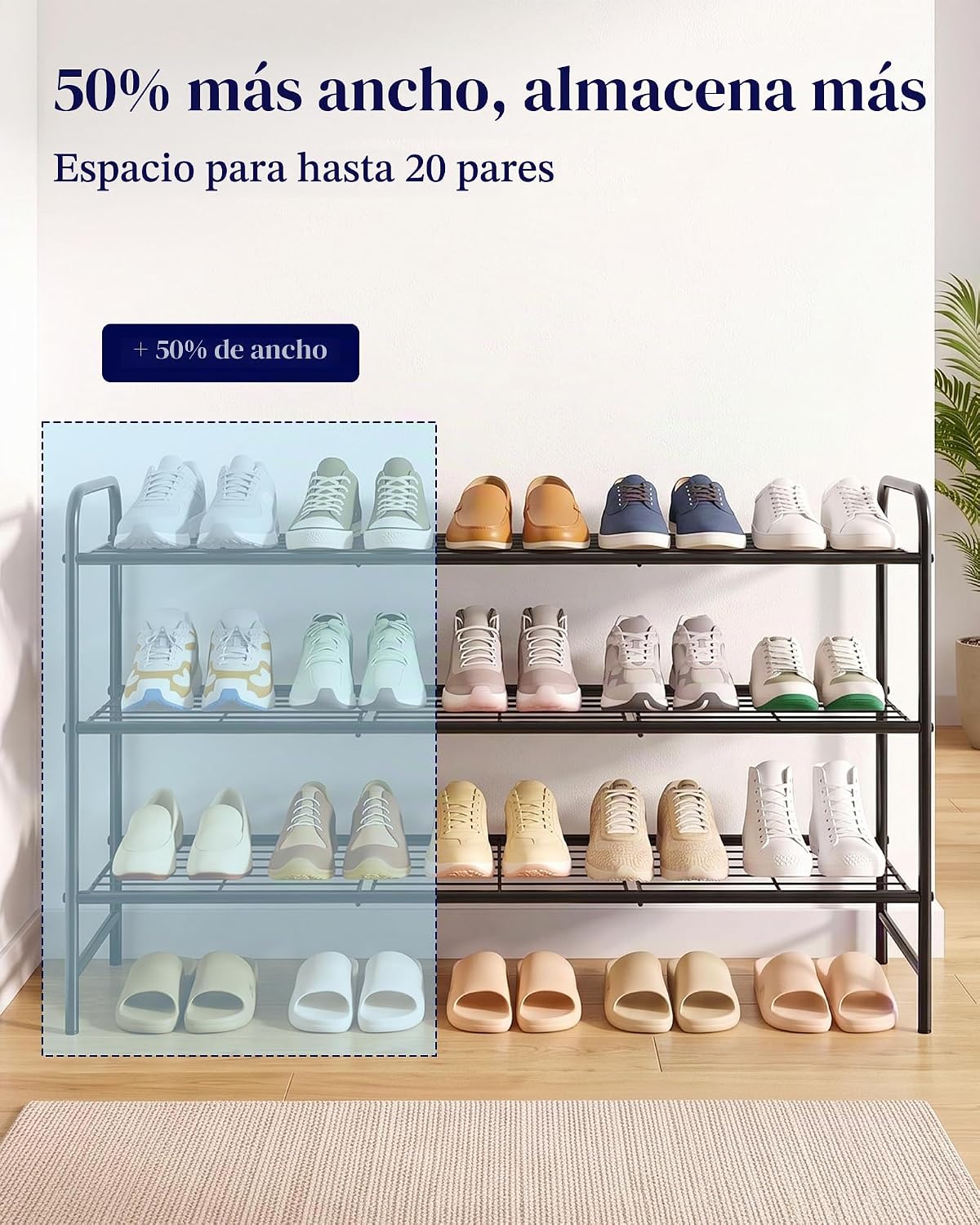 Kitsure Organizador de zapatos de acero inoxidable, 37.3" de ancho...