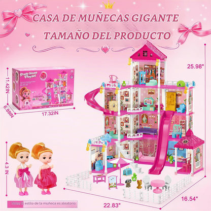 KLADNDER Casa de muñecas de 4 pisos con 12 habitaciones para niñas,...